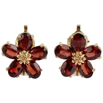 Pre-owned Raymond C. Yard Raymond Yard 14 Karat Gold And Garnet Clip-on Flower Earrings In Multi