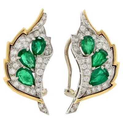 Pre-owned Raymond C. Yard Raymond Yard Emerald And Diamond Earrings In Green