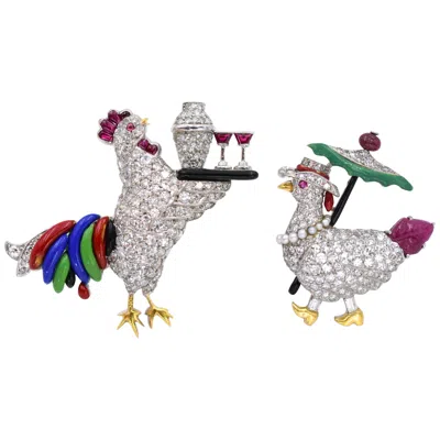 Pre-owned Raymond C. Yard Raymond Yard Pair Of Cocktail Lapel Brooches In Multi