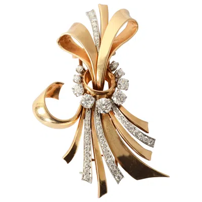 Pre-owned Raymond C. Yard Raymond Yard Retro Gold And Diamond Brooch In Multi