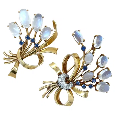 Pre-owned Raymond C. Yard Retro Yellow Moonstone, Sapphire And Diamond Brooches