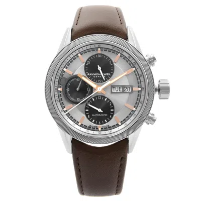 Pre-owned Raymond Weil Freelancer 42 Date Day Leather Steel Automatic Watch 7731-sc2-65655 In Multi