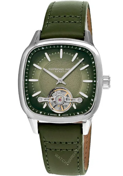 Pre-owned Raymond Weil Freelancer Auto Green Dial Leather Men's Watch 2790-stc-52051