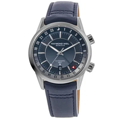 Raymond Weil Freelancer Automatic Gmt Blue Dial Leather Strap Men's Watch 2761-stc-50001