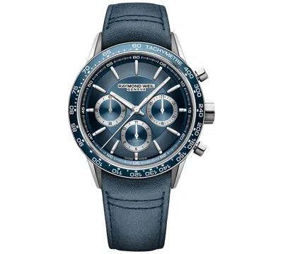Raymond Weil Men's Swiss Automatic Chronograph Freelancer Blue Leather Strap Watch 44mm