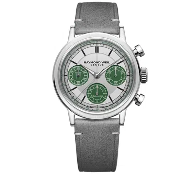 Raymond Weil Men's Swiss Automatic Chronograph Millesime Tri-compax Largo Winch Gray Leather Strap Watch 40mm