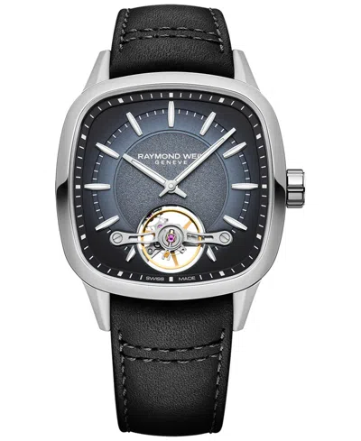Raymond Weil Men's Swiss Automatic Freelancer Black Leather Strap Watch 40mm