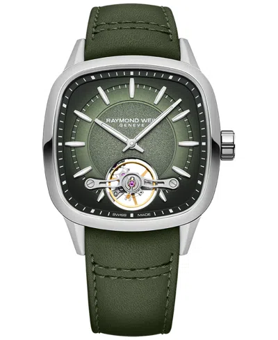 Raymond Weil Men's Swiss Automatic Freelancer Green Leather Strap Watch 40mm