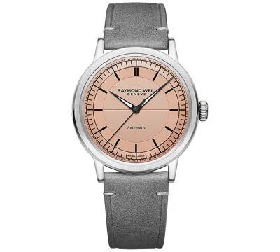Raymond Weil Men's Swiss Automatic Millesime Gray Leather Strap Watch 40mm In Multi