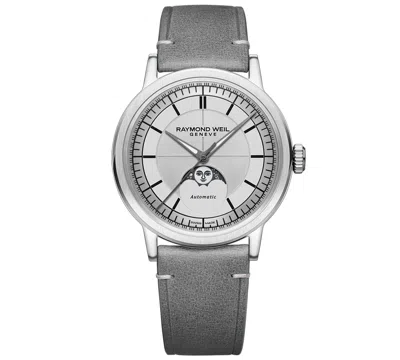 Raymond Weil Men's Swiss Automatic Millesime Moon Phase Gray Leather Strap Watch 40mm