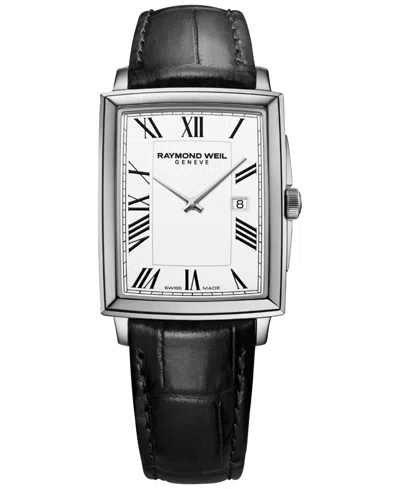 Raymond Weil Men's Swiss Toccata Black Leather Strap Watch 29x37mm In White