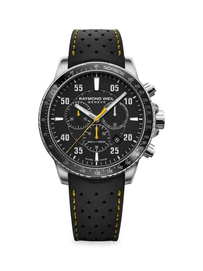 Raymond Weil Men's Tango 43mm Stainless Steel & Rubber Strap Chronograph Watch In Black