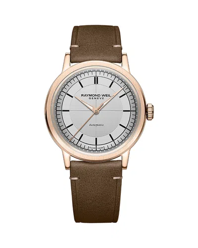 RAYMOND WEIL MILLESIME AUTOMATIC LEATHER STRAP WATCH, 39.5MM