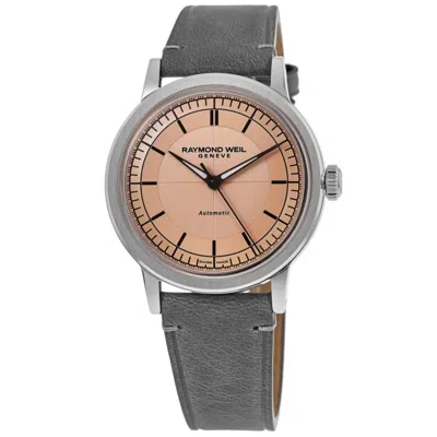 RAYMOND WEIL MILLESIME AUTOMATIC SALMON DIAL LEATHER STRAP MEN'S WATCH 2925-STC-80001