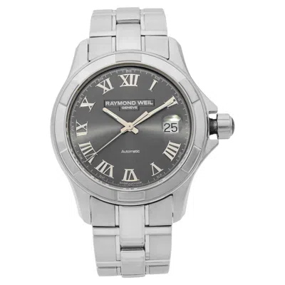 Pre-owned Raymond Weil Parsifal Grey Roman Dual Steel Automatic Mens Watch 2970-st-00608 In Gray