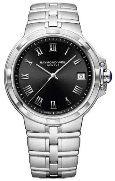 Pre-owned Raymond Weil Parsifal Steel Black Dial Date Quartz Mens Watch 5580-st-00208