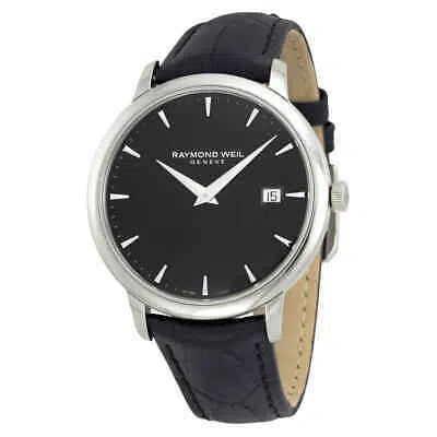 Pre-owned Raymond Weil Rw-5488-stc-20001  Toccata Black Leather Men's Watch 5488-stc -