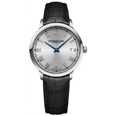 RAYMOND WEIL TOCCATA CLASSIC 39 MM QUARTZ SILVER DIAL BLACK LEATHER STRAP MEN'S WATCH 5485-STC-00658