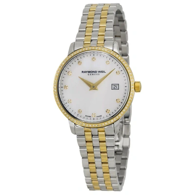 Raymond Weil Toccata Diamond White Mother Of Pearl Dial Steel Ladies Watch 5988-sps-97081 In Gold