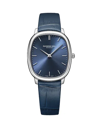 Raymond Weil Toccata Heritage Quartz Leather Strap Watch, 31mm X 36mm In Blue
