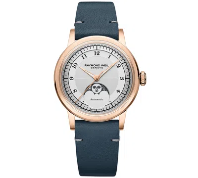 Raymond Weil Women's Millesime Automatic Moon Phase Silver Dial Watch 35mm In Blue