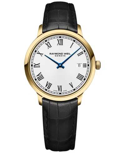 Raymond Weil Women's Swiss Toccata Black Leather Strap Watch 39mm In Gold