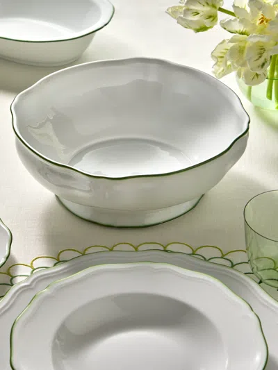 Raynaud Touraine Hand-painted Porcelain Salad Bowl In Green