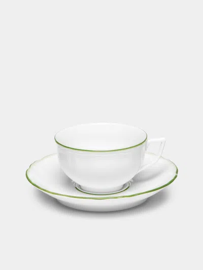 Raynaud Touraine Hand-painted Porcelain Teacup And Saucer  Abask Luxury Gift In Green