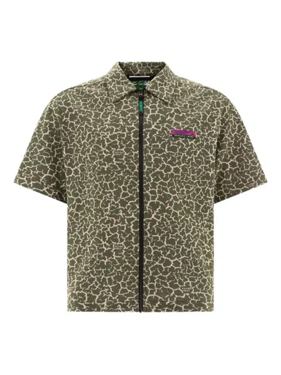 RAYON VERT CRACKLE-PRINT ZIP-FRONT SHIRT