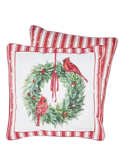 Raz Imports 18" Cardinal Wreath Lighted Pillow In White In Red