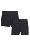 Rbx 2-pack Peached & Ribbed Pocket Bike Shorts In Black/black