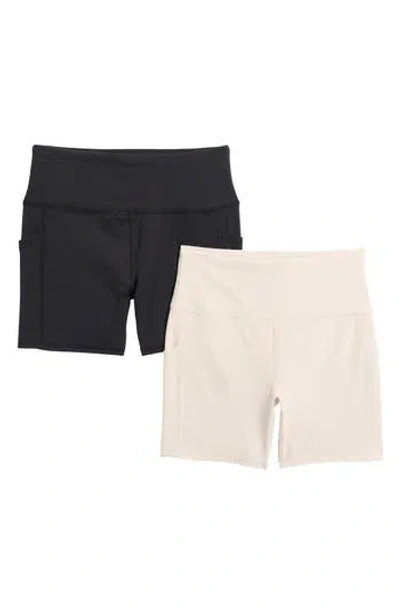 Rbx 2-pack Peached & Ribbed Pocket Bike Shorts In Black/coconut Milk