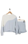 Rbx Colorblock Crewneck Scuba Sweatshirt & Shorts Set In Cream W/pumice
