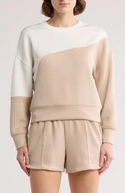Rbx Colorblock Scuba Sweatshirt & Shorts Set In Cream W/vanilla Bean