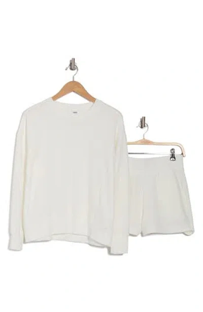 Rbx Fleece Sweatshirt & Shorts Set In Cream Solid