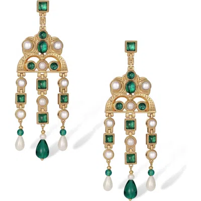 Rc Retro Chic Byzantine Empire Green Earrings In Gold
