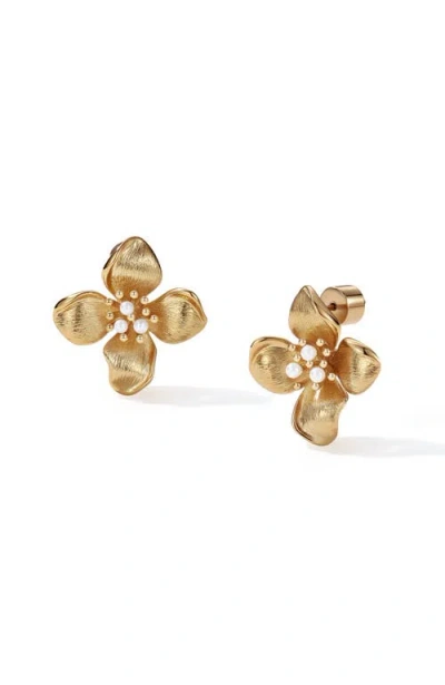 Rc Retro Chic Large Iris Blossom Stud Earrings In Gold