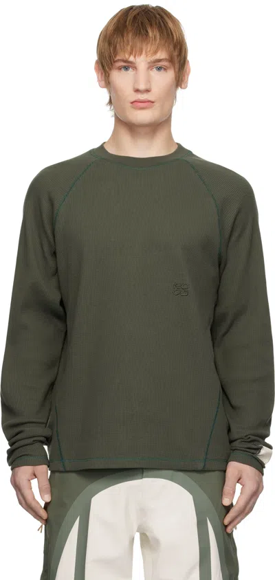 Rcos Khaki Waffle Knit Ls T-shirt In Olive