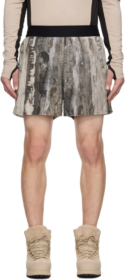 Rcos Off-white & Brown 2-in-1 Nylon Running Shorts In Tree Bark Camo