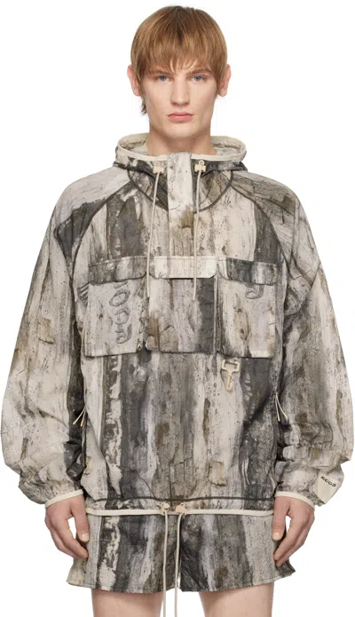 Rcos Off-white & Taupe Packable Nylon Anorak Jacket In Tree Bark Camo