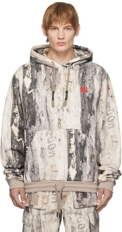 Rcos Off-white & Taupe Stack Logo Embroidered Hoodie In Tree Bark Camo