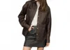 Rd International Aliska Distressed Faux Leather Snap Front Shirt In Cedar Brown In Brown