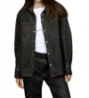 Rd International Aliska Distressed Faux Leather Snap Front Shirt In Fossil In Black