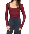Rd International Stacy Front And Back Square Neck Bodysuit In Oxblood In Red