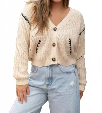 Rd International Vicencia V-neck Cardigan In White Beach In Neutral
