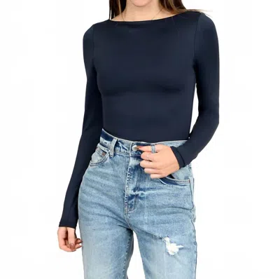 Rd Style Brida Boat Neck Bodysuit In Black In Blue