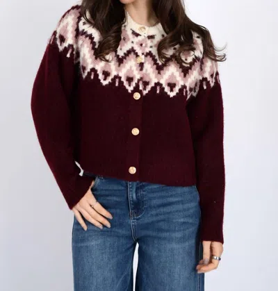 Rd Style Cornelia Crewneck Cardigan In Burgundy