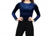 Rd Style Crushed Velvet-high Crew Neck Bodysuit In Navy In Blue