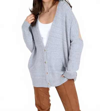 Rd Style Elma Long Sleeve V-neck Cardigan In Grey Beige In Blue