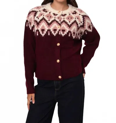 Rd Style Fair Isle Cardigan In Burgandy Multi